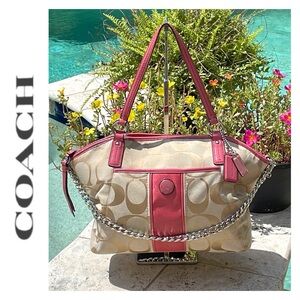 Coach Sig C Jacquard Pink & Khaki Shoulder Xbody/Tote. Silver-Toned Accents & HW